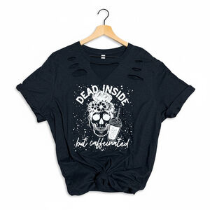 Caffeinated Bella + Canvas Distressed Short Sleeve Tee XL Black White Handmade